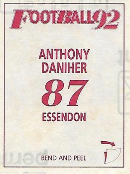 1992 Select AFL Stickers #87 Anthony Daniher Back